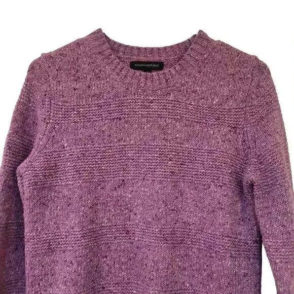 Banana Republic Women's Raspberry Heather Wool/Nylon/Acrylic Knit Crew Neck Long - Picture 2 of 11
